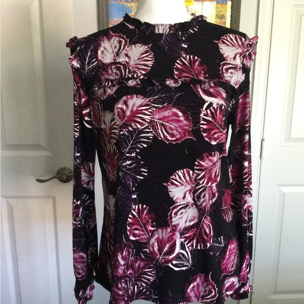 Karl Lagerfeld Paris Floral Print Top in Deep Purple and Berry